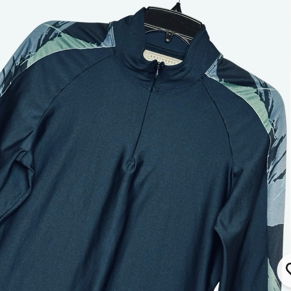 Boathouse Sz M Navy 1/4 Zip Compression Fit Top Teal/Blue Trim USA Crew Rowing